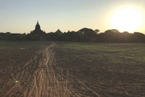 Sunset and sunrise pagoda in Bagan Myanmar