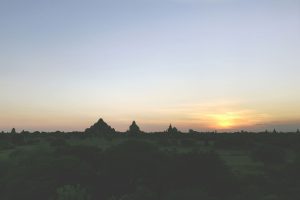 Sunrise seen from pagoda in Bagan Myanmar